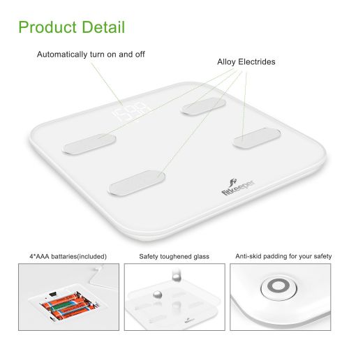  Fitkeeper Smart Body Scale, Body Fat Scale, Bluetooth Digital High Accuracy Body Fat Weight Bathroom Scale Wireless Body Composition Analyzer Monitor Body Analysis Scale with IOS,