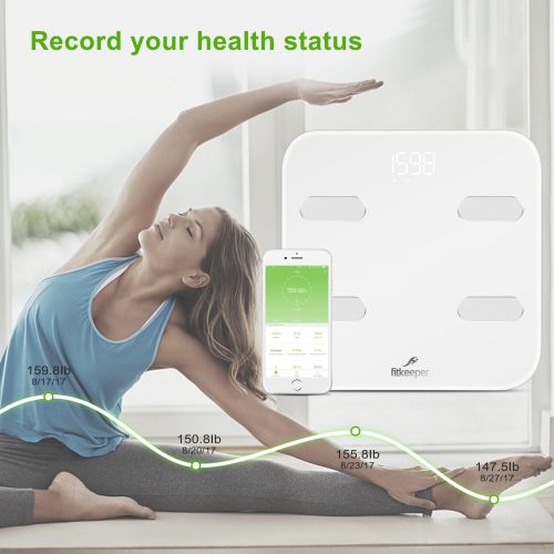  Fitkeeper Smart Body Scale, Body Fat Scale, Bluetooth Digital High Accuracy Body Fat Weight Bathroom Scale Wireless Body Composition Analyzer Monitor Body Analysis Scale with IOS,