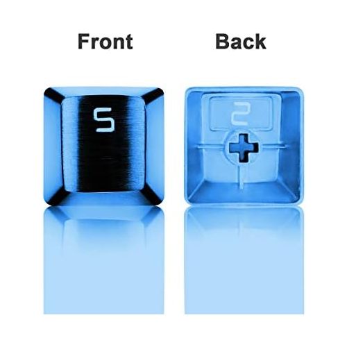  Fitlink FPS & MOBA Gaming Keycaps, Durable Stainless Steel Metal Keycap with Key Puller for Mechanical Keyboard Cherry Mx Switch (WASD+Direction Keys,Blue)