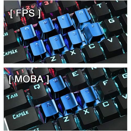  Fitlink FPS & MOBA Gaming Keycaps, Durable Stainless Steel Metal Keycap with Key Puller for Mechanical Keyboard Cherry Mx Switch (WASD+Direction Keys,Blue)