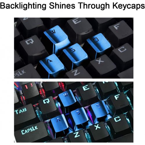  Fitlink FPS & MOBA Gaming Keycaps, Durable Stainless Steel Metal Keycap with Key Puller for Mechanical Keyboard Cherry Mx Switch (WASD+Direction Keys,Blue)