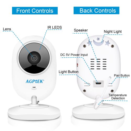  AGPTEK 4.3 Video Baby Monitor Digital 2.4Ghz Wireless Camera with Temperature Sensor, 2-Way Talk, Night Vision and Lullaby
