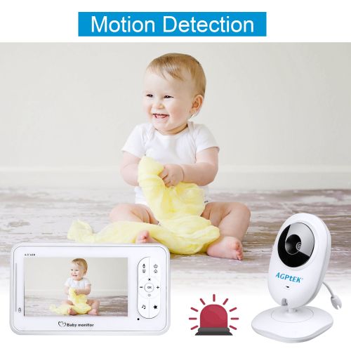  AGPTEK 4.3 Video Baby Monitor Digital 2.4Ghz Wireless Camera with Temperature Sensor, 2-Way Talk, Night Vision and Lullaby