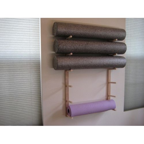  Fitness Storage Foam Roller and Yoga Mat Storage Rack Wall Mount in Sustainable Hardwood (36 6-Space) (1 Set)