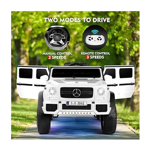  JOYLDIAS Kids Ride On Cars, Licensed Mercedes-Benz Maybach G650S, 12V7AH Battery Powered Toy Electric Car for Kids with 2.4G Remote Control, 2 Motors, 3 Speeds, Lock, Music, Horn, LED Lights, White