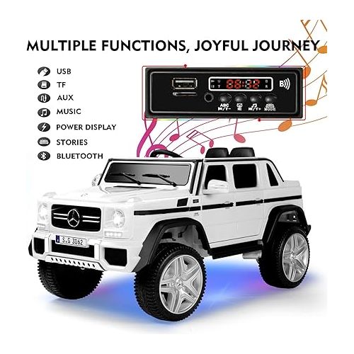  JOYLDIAS Kids Ride On Cars, Licensed Mercedes-Benz Maybach G650S, 12V7AH Battery Powered Toy Electric Car for Kids with 2.4G Remote Control, 2 Motors, 3 Speeds, Lock, Music, Horn, LED Lights, White