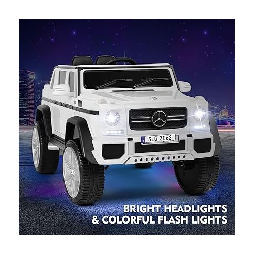  JOYLDIAS Kids Ride On Cars, Licensed Mercedes-Benz Maybach G650S, 12V7AH Battery Powered Toy Electric Car for Kids with 2.4G Remote Control, 2 Motors, 3 Speeds, Lock, Music, Horn, LED Lights, White