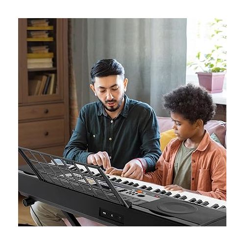  MUSTAR Piano Keyboard, 61 Key Keyboard Piano Electric Piano with Stand, Touch Sensitive Keyboards Piano 61 Key for Beginners, Headphones, Microphone, MP3/USB/LCD Screen, Holiday Birthday Gifts