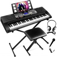 Fitnessclub Mustar 61 Key Piano Keyboard, Portable Electric Keyboard Piano with Stand, Touch Sensitive Keyboards Piano 61 key for Beginners, Piano Stool, Headphones, Microphone, LCD Screen