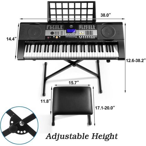  Fitnessclub Mustar 61 Key Piano Keyboard, Portable Electric Keyboard Piano with Stand, Touch Sensitive Keyboards Piano 61 key for Beginners, Piano Stool, Headphones, Microphone, LCD Screen