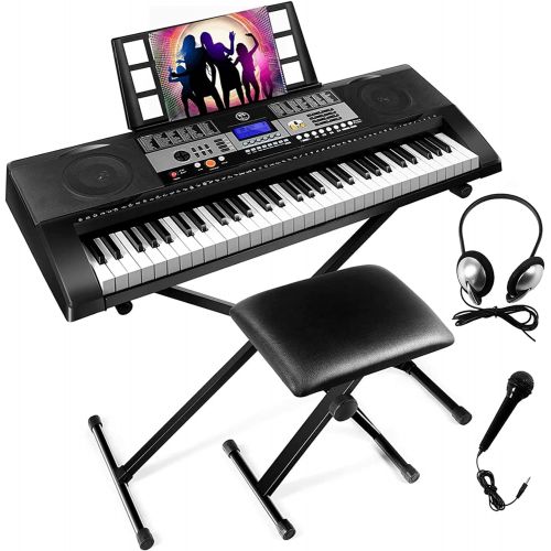  Fitnessclub Mustar 61 Key Piano Keyboard, Portable Electric Keyboard Piano with Stand, Touch Sensitive Keyboards Piano 61 key for Beginners, Piano Stool, Headphones, Microphone, LCD Screen