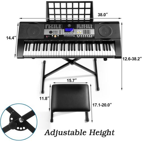  [아마존베스트]Fitnessclub 61 Touch Sensitive Keys Portable Electronic Keyboard Piano For Beginner, Music Keyboard kit with Headphones, Microphone, Piano Stand and Stool,Full Size Keys/LCD Screen for Kids,Ad