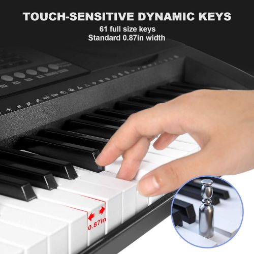  [아마존베스트]Fitnessclub 61 Touch Sensitive Keys Portable Electronic Keyboard Piano For Beginner, Music Keyboard kit with Headphones, Microphone, Piano Stand and Stool,Full Size Keys/LCD Screen for Kids,Ad