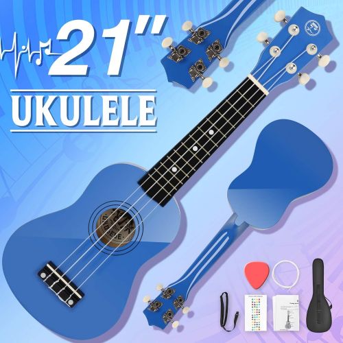  [아마존베스트]Fitnessclub Soprano Basswood Ukulele 21inch Starter Kit for Beginner with Gig Bag, Clip-on Tuner, Kids Ukulele Uke Hawaii Mini Guitar for Kids Adults and Beginners