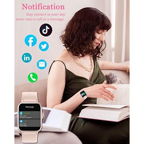  [아마존베스트]Fitpolo Smart Watch, Womens Mens Smart Watch with Heart Rate Monitor, 1.55 Inch Colour Display, Step and Sleep Tracking, Calorie Counter, Waterproof Fitness Bracelet, Fitness Watch for And