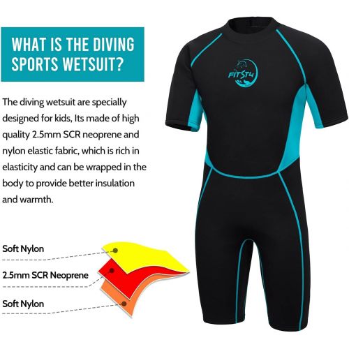  FitsT4 Sports FitsT4 Kids Shorty Wetsuit 2.5mm Neoprene Thermal Swimsuit Keep Warm Girls Toddlers Boys Back Zipper for Diving Snorkeling Surfing Swimming Lessons