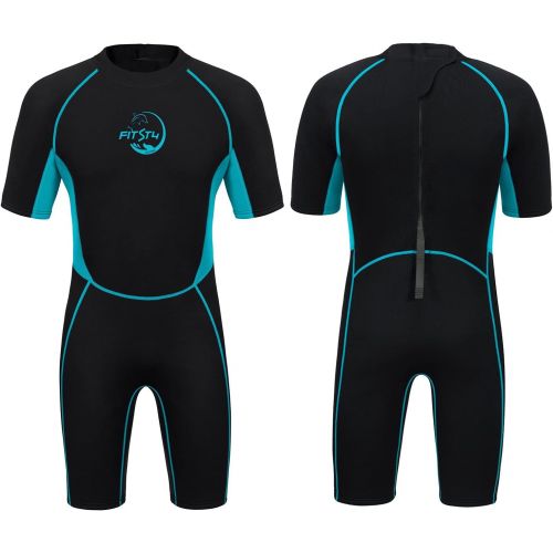  FitsT4 Sports FitsT4 Kids Shorty Wetsuit 2.5mm Neoprene Thermal Swimsuit Keep Warm Girls Toddlers Boys Back Zipper for Diving Snorkeling Surfing Swimming Lessons