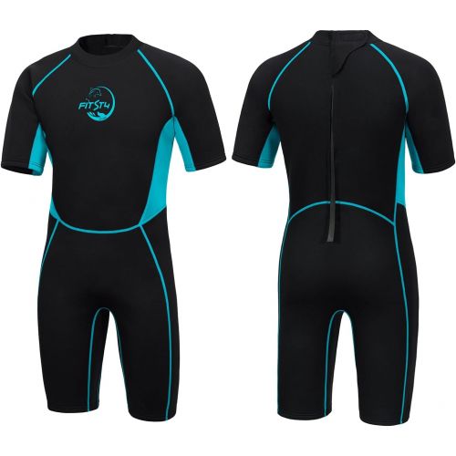  FitsT4 Sports FitsT4 Kids Shorty Wetsuit 2.5mm Neoprene Thermal Swimsuit Keep Warm Girls Toddlers Boys Back Zipper for Diving Snorkeling Surfing Swimming Lessons