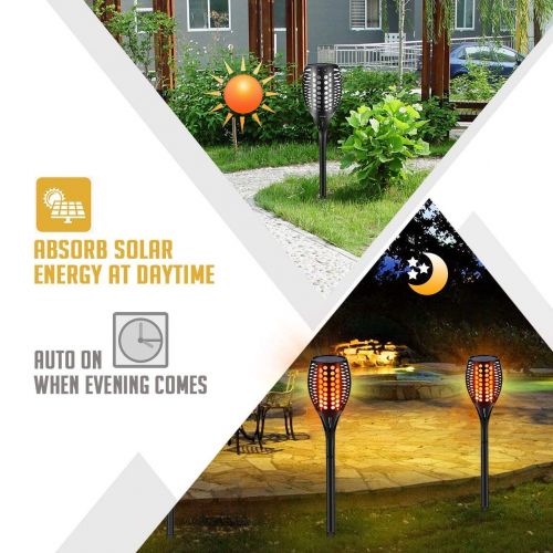 Fitybow Solar Lights Waterproof Flickering Flames Torches Lights Outdoor Solar Torch Lights Landscape Decoration Lighting Dusk to Dawn Auto On/Off Security Path Lights for Garden P