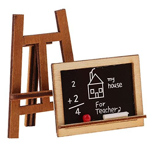  Fityle 1/12 Miniature Chalkboard & Chalk, Eraser Set with Stand Dollhouse Schoolhouse Accessories