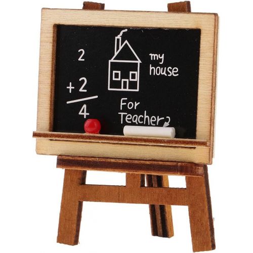  Fityle 1/12 Miniature Chalkboard & Chalk, Eraser Set with Stand Dollhouse Schoolhouse Accessories