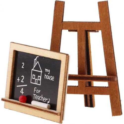  Fityle 1/12 Miniature Chalkboard & Chalk, Eraser Set with Stand Dollhouse Schoolhouse Accessories