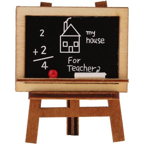  Fityle 1/12 Miniature Chalkboard & Chalk, Eraser Set with Stand Dollhouse Schoolhouse Accessories