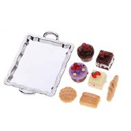 Fityle 1/12 Dollhouse Miniature Food Cake Plate Bread Set for Kitchen Dining Room Decoration with Silver Tray
