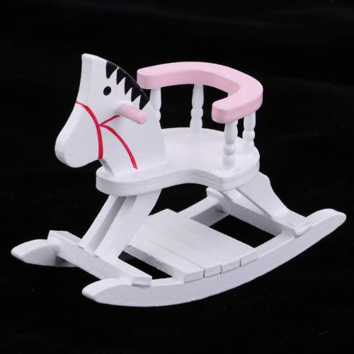  Fityle White 1/12 Scale Dollhouse Furniture Children Nursery Bedroom Bunk Bed Cradle Rocking Horse Set