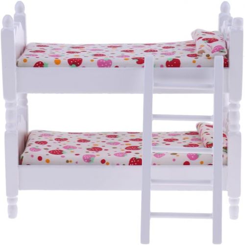  Fityle White 1/12 Scale Dollhouse Furniture Children Nursery Bedroom Bunk Bed Cradle Rocking Horse Set