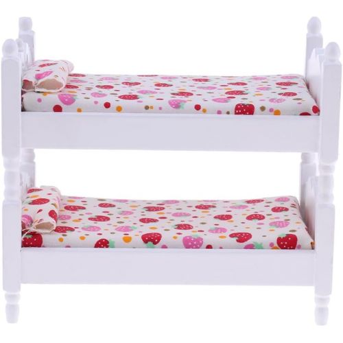  Fityle White 1/12 Scale Dollhouse Furniture Children Nursery Bedroom Bunk Bed Cradle Rocking Horse Set