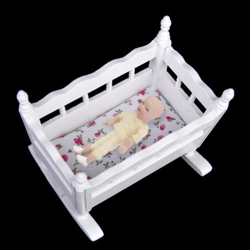  Fityle White 1/12 Scale Dollhouse Furniture Children Nursery Bedroom Bunk Bed Cradle Rocking Horse Set