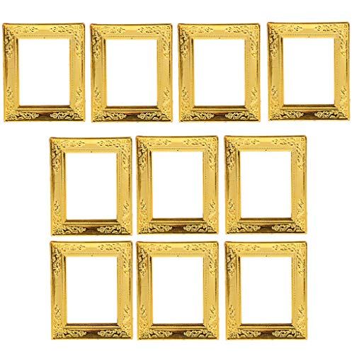  Fityle 1/12 Scale Gold Photo Frame Rahmen Dollhouse Miniature Rooms Wall Decoration, Pack of 10