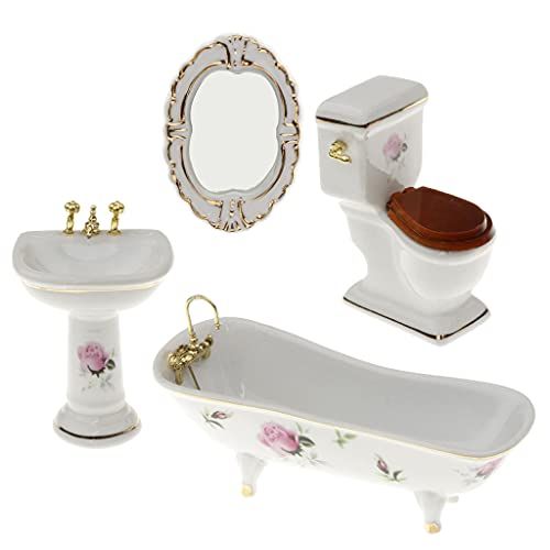  Fityle 4pcs Bathroom Decor Toilet Bathtub Set Dollhouse Miniature Accessories for 1:12 #5