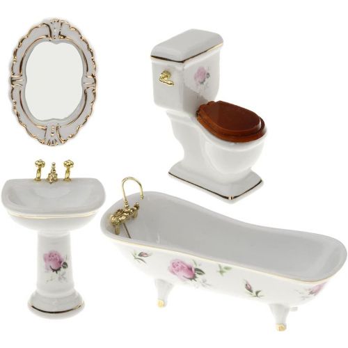  Fityle 4pcs Bathroom Decor Toilet Bathtub Set Dollhouse Miniature Accessories for 1:12 #5