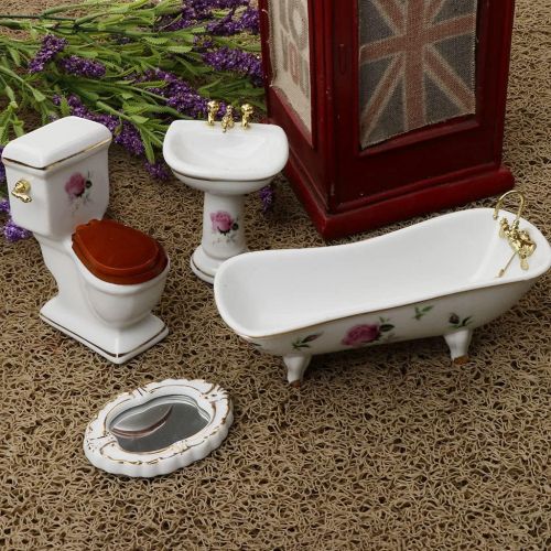  Fityle 4pcs Bathroom Decor Toilet Bathtub Set Dollhouse Miniature Accessories for 1:12 #5