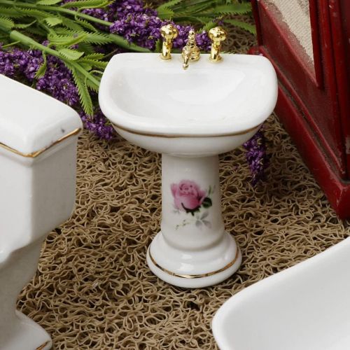  Fityle 4pcs Bathroom Decor Toilet Bathtub Set Dollhouse Miniature Accessories for 1:12 #5