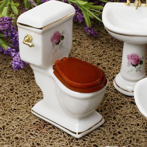  Fityle 4pcs Bathroom Decor Toilet Bathtub Set Dollhouse Miniature Accessories for 1:12 #5