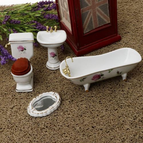  Fityle 4pcs Bathroom Decor Toilet Bathtub Set Dollhouse Miniature Accessories for 1:12 #5