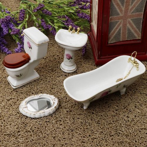  Fityle 4pcs Bathroom Decor Toilet Bathtub Set Dollhouse Miniature Accessories for 1:12 #5