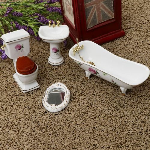  Fityle 4pcs Bathroom Decor Toilet Bathtub Set Dollhouse Miniature Accessories for 1:12 #5