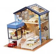 Fityle 1/24 DIY Miniature Seattle Villa Dollhouse Kits with Furniture, Dust-Proof Cover Model, for Ages 6+