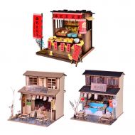 Fityle DIY Wooden Dollhouse Miniature Kit with Furniture, LED Light Chinese Style Restaurant Hand Toys
