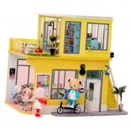 Fityle Wooden DIY Dollhouse Kit 1:24 Dollhouse Miniature Doll House with Furniture and LED Light - Classroom