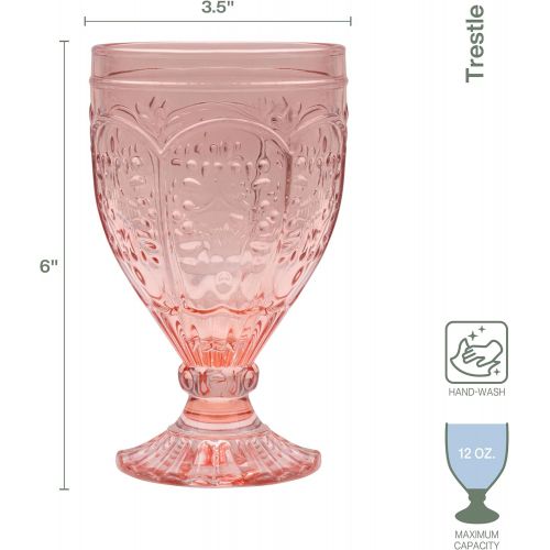  [아마존베스트]Fitz and Floyd Trestle Glassware Ornate Goblets, Set of 4, Blush