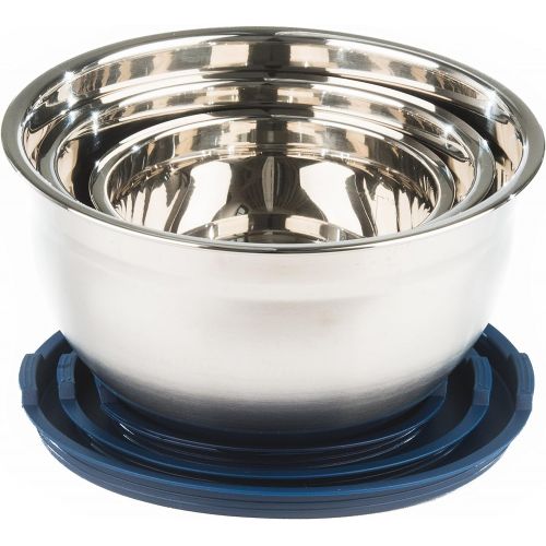  Fitzroy and Fox Non-Slip Stainless Steel Mixing Bowls with Lids, Set of 3, Blue