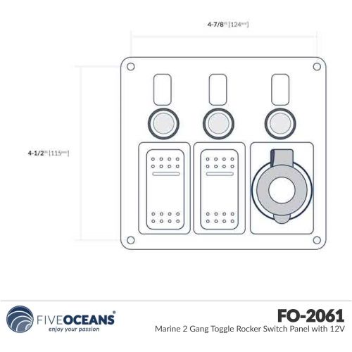  Five Oceans Marine 2 3 6 Gang Toggle Rocker Switch Panel, 12V Cigarette Lighter Socket
