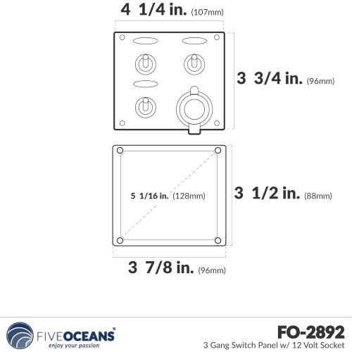  Five Oceans Marine 2 3 6 Gang Toggle Rocker Switch Panel, 12V Cigarette Lighter Socket