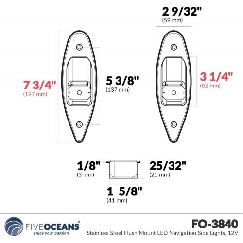  Five Oceans Stainless Steel Flush Mount LED Navigation Side Lights, 12V FO-3840