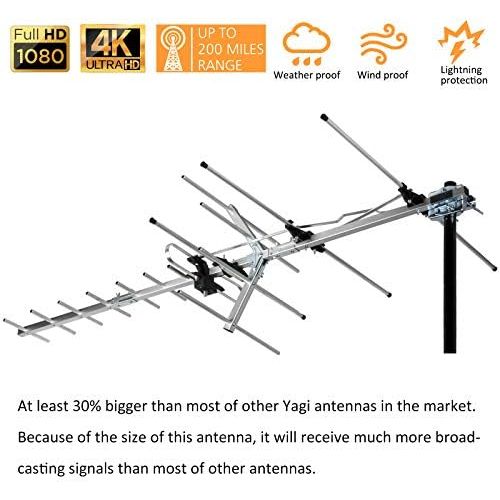  [Newest 2020] Five Star TV Antenna Indoor/Outdoor Yagi Satellite HD Antenna with up to 200 Mile Range - Attic or Roof Mount TV Antenna, Long Range Digital OTA Antenna for 4K 1080P